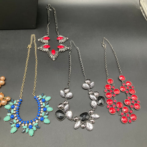 Statement Bib Necklace Lot of 7 Costume Jewelry Chunky Faux Pearl Rhinestone