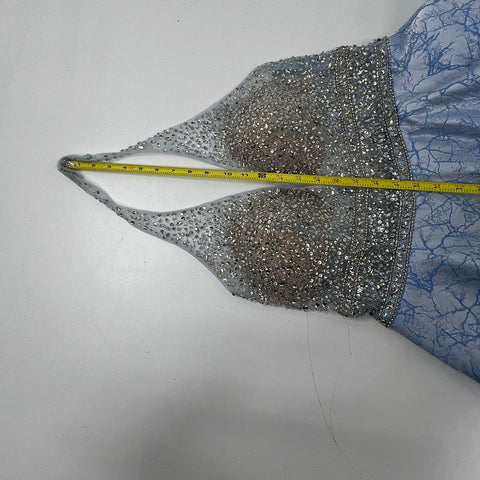 Morilee 43075 Blue Silver Beaded Bodice Halter Prom Gown Dress Women's 16