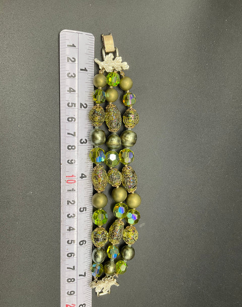 Vintage Vendome Green AB Crystal Glass Bead Demi Parure Bracelet Earring Set