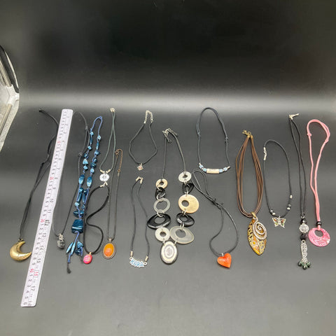 Mixed Fashion Costume Jewelry Lot 14 Necklaces Boho Corded Moon Heart 0.5 lbs