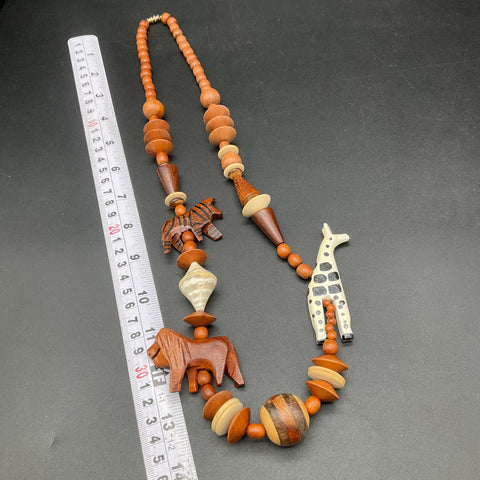 Robert Rose & Boho Wood Animal Jewelry Lot Necklaces Earrings Giraffe Bangle 4pc
