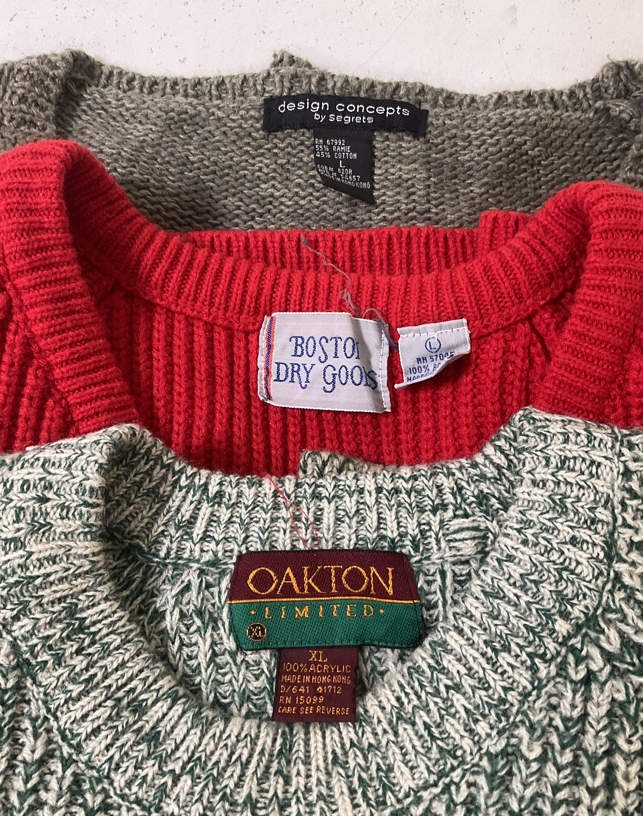 Lot of 3 Vintage Sweaters Women's & Men's Size L/XL Cardigan Pullover Green Red