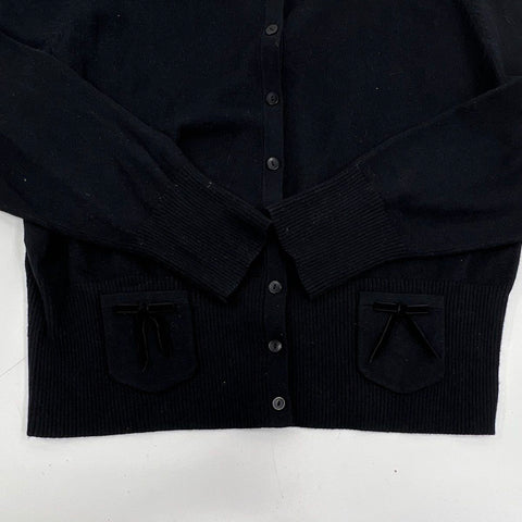 Pendleton Women's Cardigan Black Silk Cashmere Velvet Bow Sz L