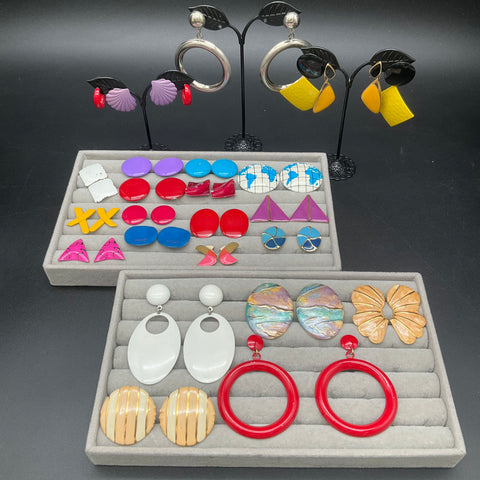 Vintage 1980s Costume Jewelry Lot of 21 Pairs Earrings Metal Enamel Bold Geo