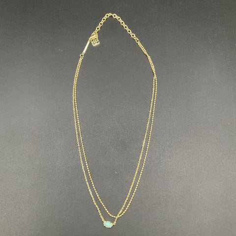 Kendra Scott Gold Tone Teal Green Stone Layered Necklace Delicate Station 19"