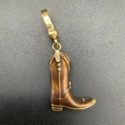 Juicy Couture Gold Tone Brown Enamel Cowboy Boot Charm Rhinestone Accent