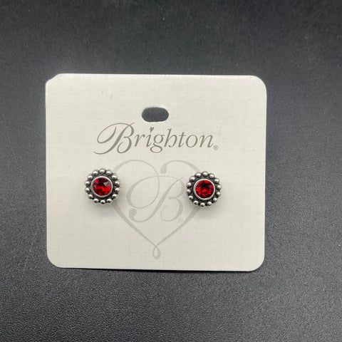 Brighton Stud Earrings Lot of 2 Twinkle Garnet Red Crystal & Square Scrollwork