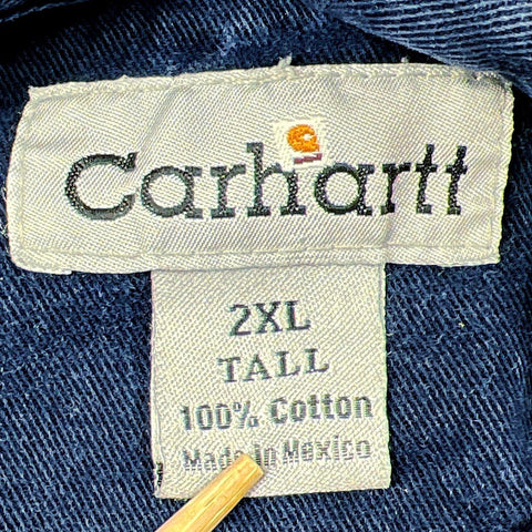 Carhartt Men's S09 MDT Navy Blue Faded Button Down Work Shirt Sz 2XL Tall