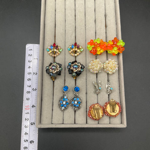 Vintage Clip On Earrings Jewelry Lot of 14 Rhinestone Beaded Cluster Mixed Style
