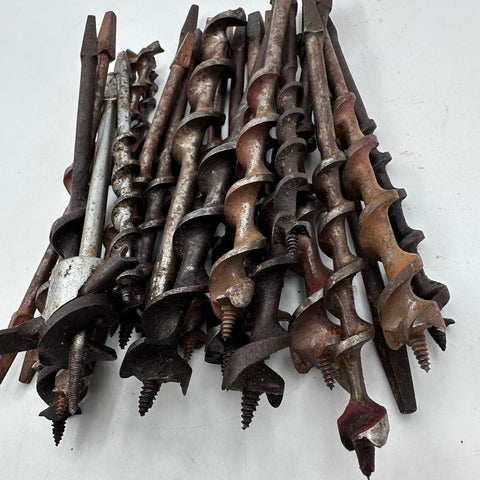 Vintage Wood Boring Auger Brace Bit Lot 21pc Carbon Steel Hand Tool Woodworking