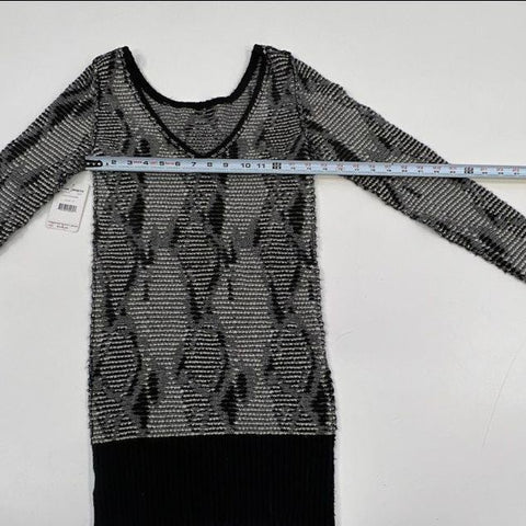 Free People Women's Rattlesnake Knit Sweater Gray V-Neck Tunic Boho Sz S NWT