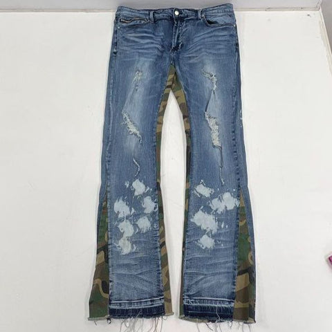 Rockstar Original Men's RSM 205 Blue Camo Flare Denim Distressed Jeans Size 38