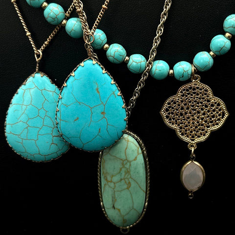 Southwestern Western Costume Jewelry Lot Turquoise Tone Necklaces Earrings 20+