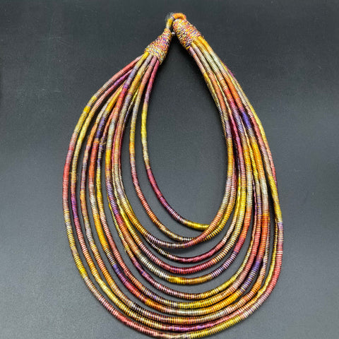 Lot of 2 Boho Layered Wrapped Thread Corded Necklaces Multi-Strand Tribal Bib