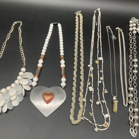 Mixed Fashion Jewelry Lot 10 Necklaces Statement Beaded Silver Tone White