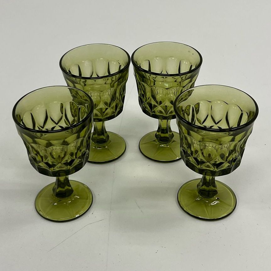 Vintage Noritake Set Of 4 Perspective Green Glass Wine Goblets Glasses Fancy