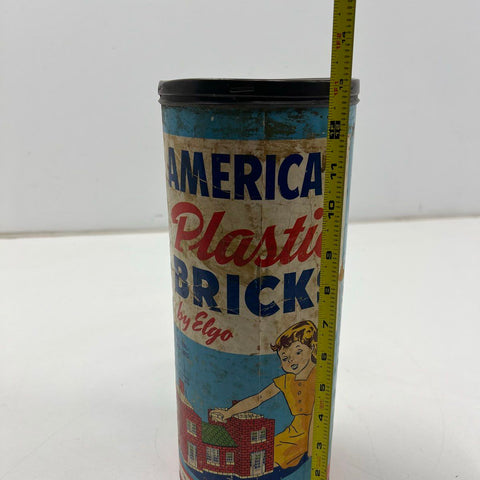 Vintage 50s Elgo American Plastic Bricks Building Block Toy Set w/ Canister