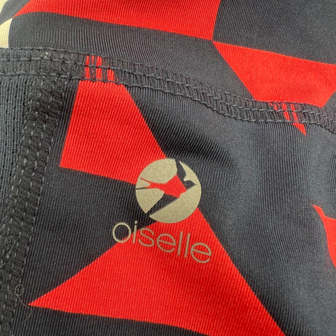 Oiselle Red Blue Spandex Compression Shorts Women's 2 Geometric Print