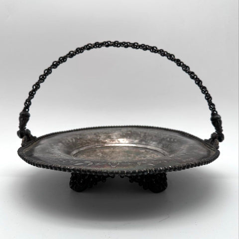 Antique Van Bergh Silver Plate Bridal Basket Victorian Floral Engraved 1111