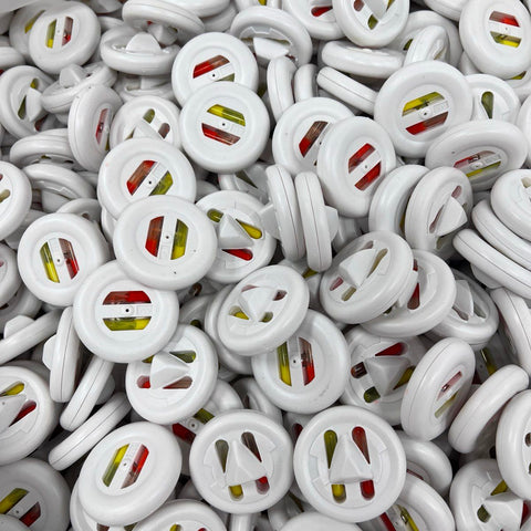 Bulk White Round Clothing Security Ink Tags Bottom Portion Red Yellow Vials 35lb