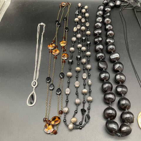 Eclectic Costume Jewelry Lot 9 Necklaces Beaded Chunky Boho Pendant Styles