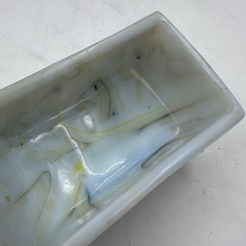 Vintage Slag Glass Planter Floral Lily Relief White Yellow Marbled 5 Inch