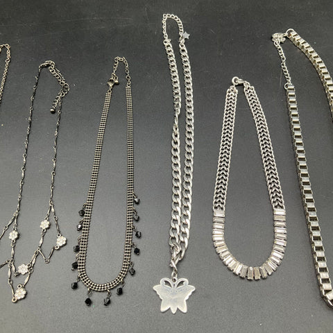 Silver Tone Fashion Jewelry Necklace Lot of 8 Rhinestone Filigree Floral Styles