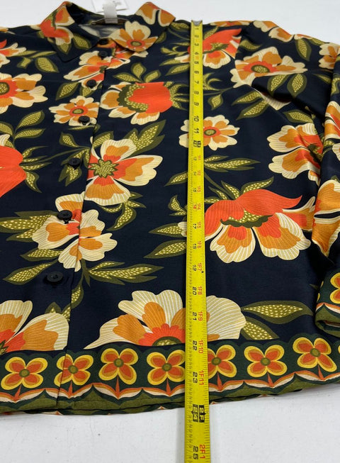 NWT Chelsea & Violet Black Orange Floral Print Popover Blouse Shirt Size 2
