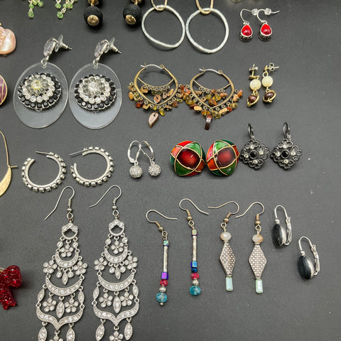 Vintage to Modern Costume Earrings Jewelry Lot 35+ Pairs Hoops Dangles Boho
