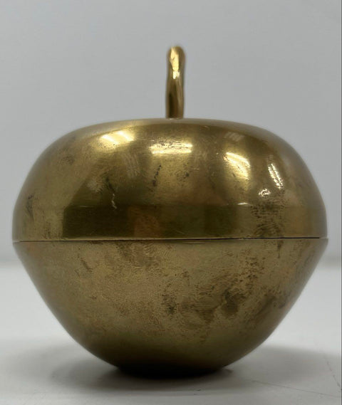 Vintage Brass Apple Trinket Box 2 Piece Decorative Container Hollywood Regency