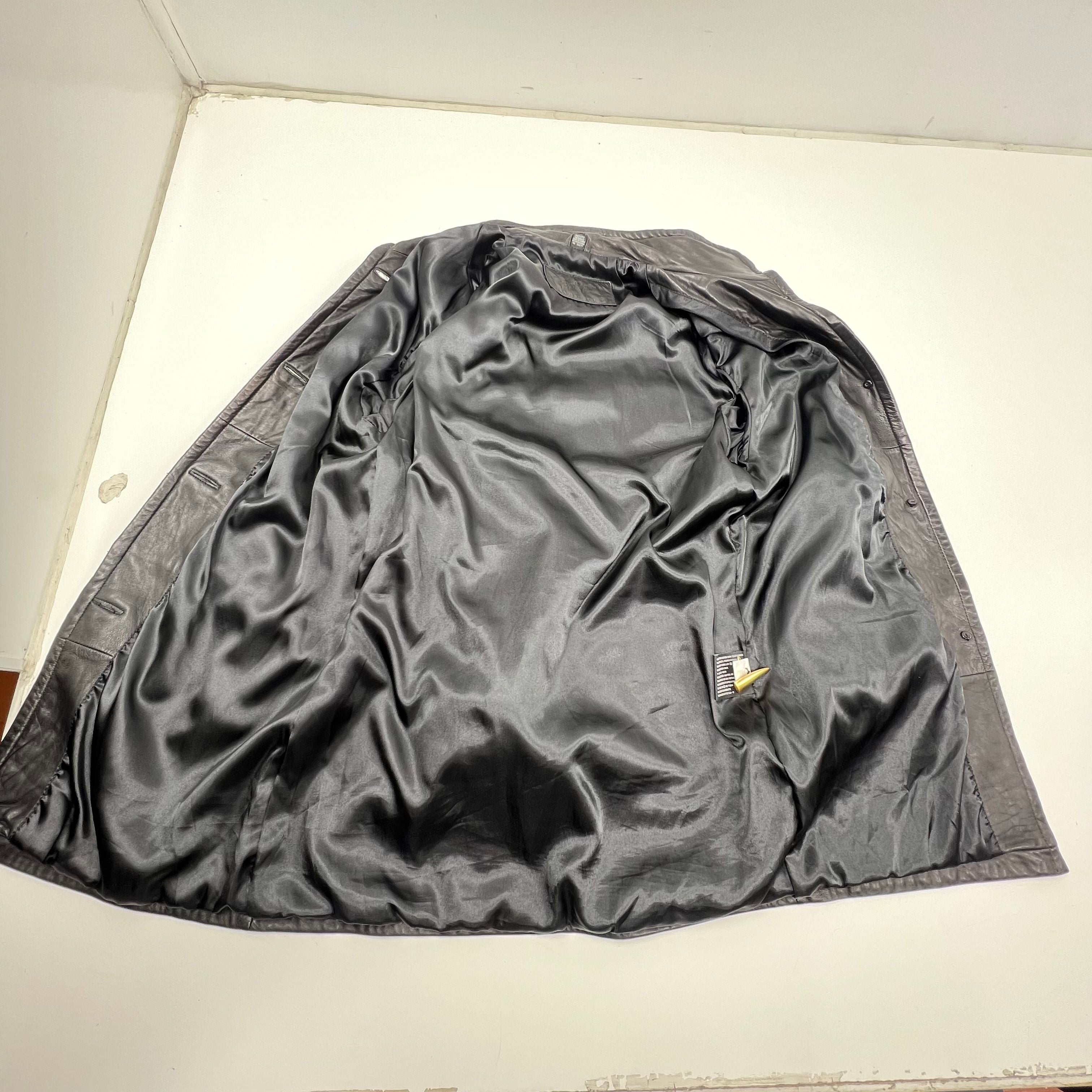 Vintage 80s Jacqueline Ferrari Black Leather Toggle Trench Coat Jacket Womens M