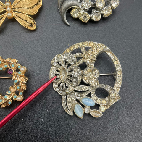 Vintage Brooch Pin Lot of 13 Rhinestone Faux Pearl Gold and Silver Tone