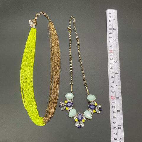 Costume Jewelry Lot Necklaces Earrings Turquoise Neon Tassels Gold Tone 7pc
