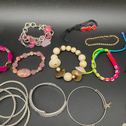 Vintage and Modern Jewelry Lot of 30 Bracelets Bangles Cuff Beaded Charms