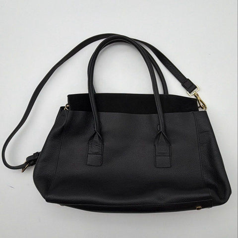 India Hicks Black Pebbled Leather Large Tote Satchel Bag Gold Hardware