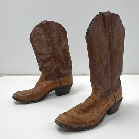 Justin 8925 Full Quill Ostrich Leather Western Cowboy Boots Men's Size 7.5D