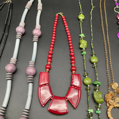 Vintage to Modern Costume Jewelry Lot 1 lb 10 Statement Beaded Necklaces