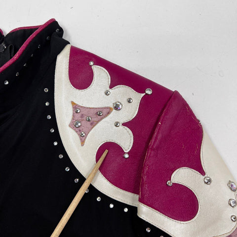 Hobby Horse Women's Western Show Top Black Pink White Studded Rhinestone USA M