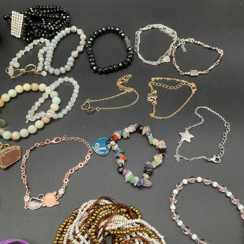 Vintage Mid-Century Bracelet Lot 33 Beaded Bangle Charm Cuff Mixed