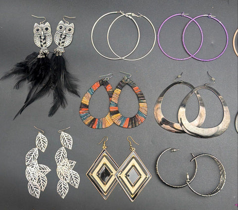 Fashion Statement Earrings Lot of 35 Pairs Big Hoops Tassels Geometric 1 lb