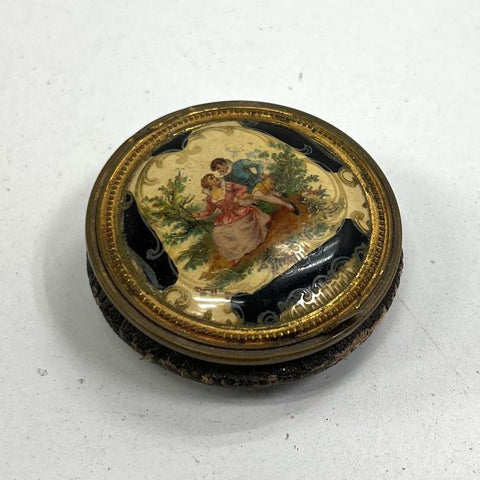 Antique Victorian Romantic Courting Scene Powder Compact Enamel Vanity Case