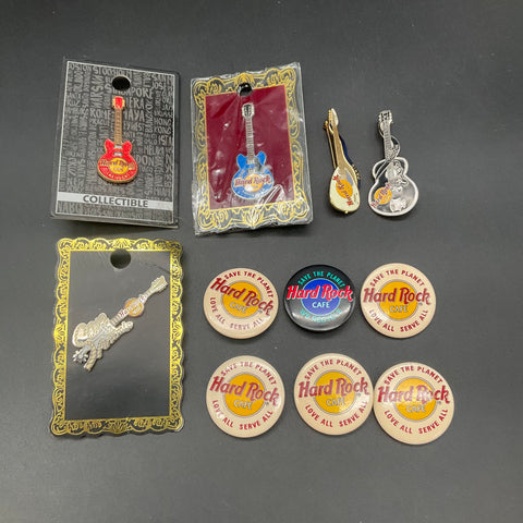 Hard Rock Cafe Lot of 11: 5 Enamel Guitar Pins & 6 Save the Planet Buttons
