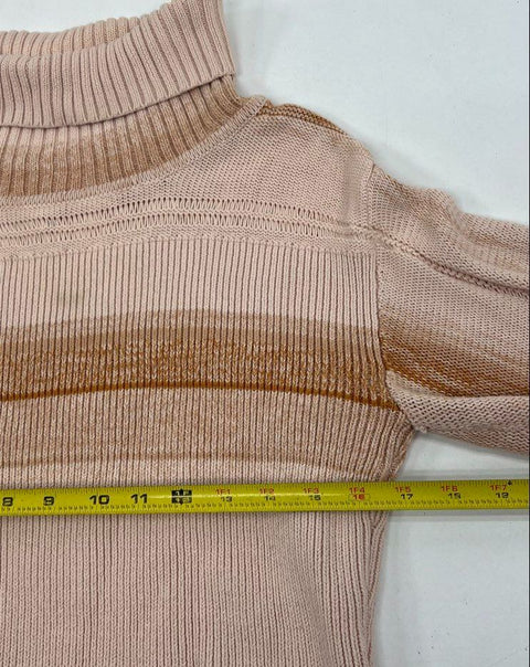 Free People So Low So High Beige Striped Ribbed Knit Bell Sleeve Sweater Womens