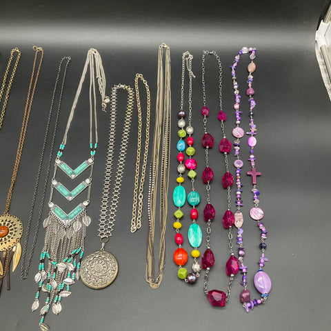 Fashion Costume Jewelry Lot 1.1 lbs Necklaces Statement Boho Beaded Owl Cross