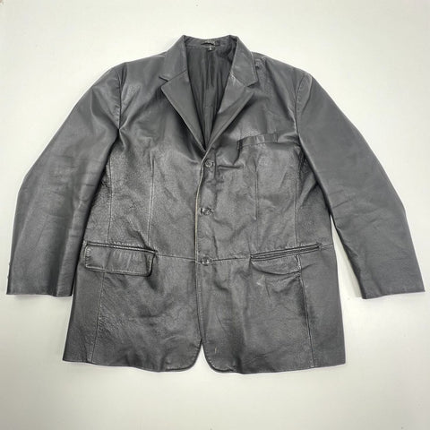 Y2K J. Ferrar Black Leather Blazer Sport Coat Jacket Men's XL