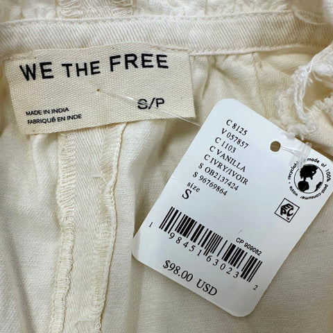 We The Free Free People Women's Peasant Romper Ivory Vanilla Puff Sleeve NWT S