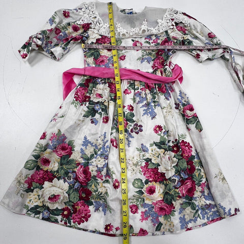 Vintage 80s Polly Flinders & Sarah Kent Girls Smocked Floral Lace Dress Lot 6 7