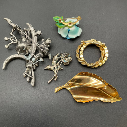 Vintage Costume Jewelry Lot 11pc Brooches Teacher School Enamel Floral Fort