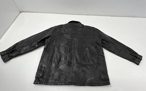 LeWorld Men's Black Patchwork Leather Jacket Zigzag Stitch Embroidered XXL