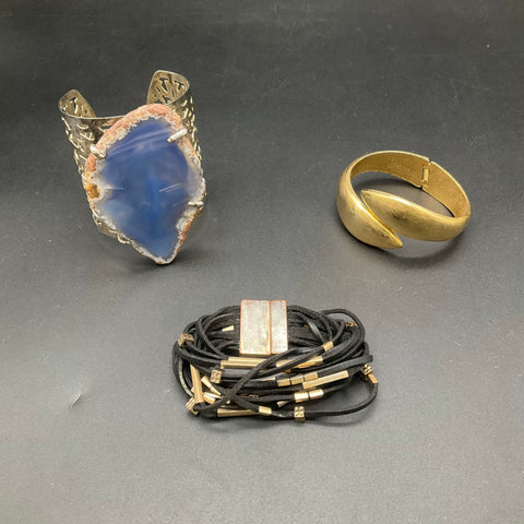 Eclectic Wearable Jewelry Lot 13 Bracelets Bangles Blue Agate Enamel Faux Pearl